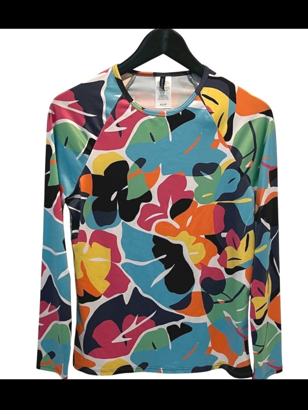 Nautica L Women's Rash Guard Long Sleeve Tropical Orange Pink Green Vacation
